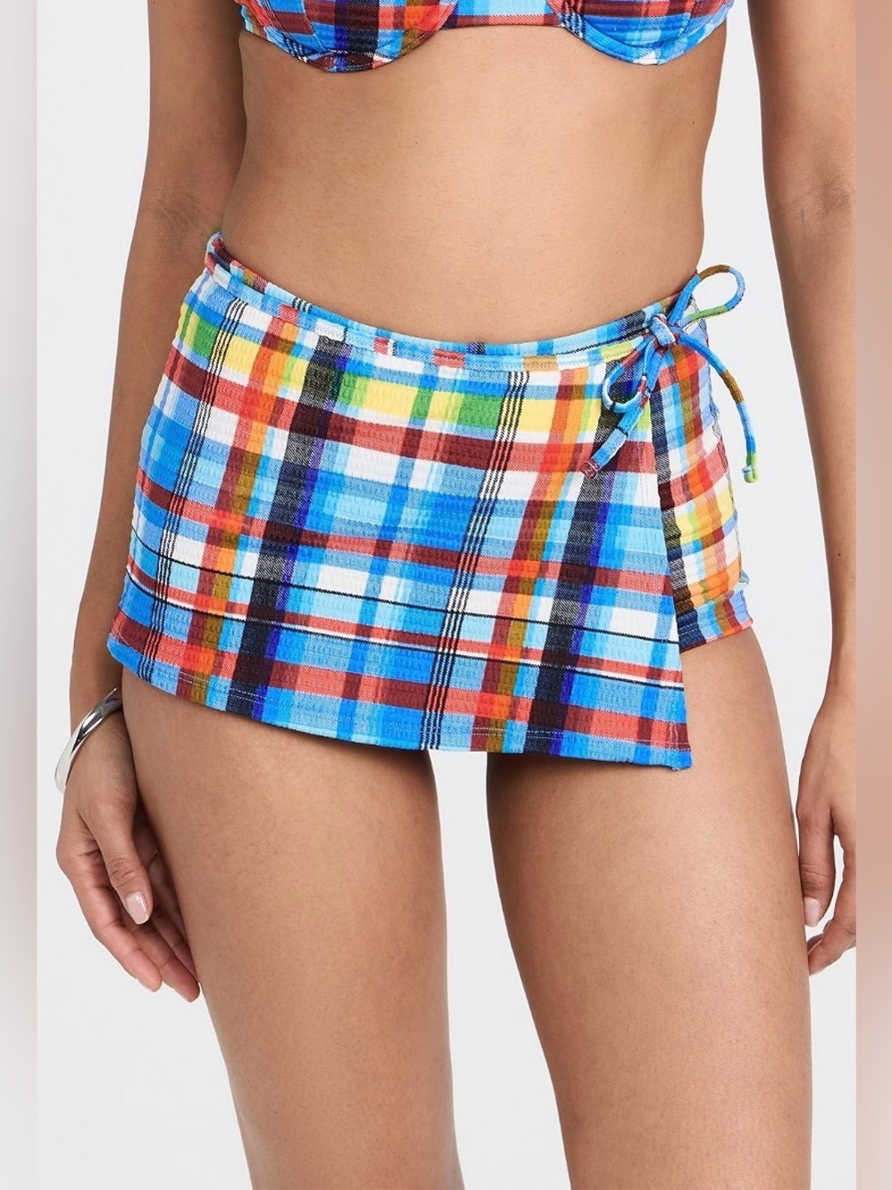 STAUD Mira Colorful Plaid Swim Skirt | Size S